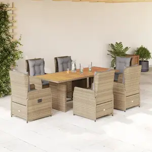 vidaXL Ensemble à manger de jardin et coussins 7 pcs beige poly rotin pas cher