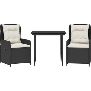 vidaXL Ensemble à manger de jardin avec coussins 3 pcs Noir pas cher