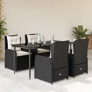 vidaXL Ensemble à manger de jardin coussins 5pcs Noir Résine tressée pas cher