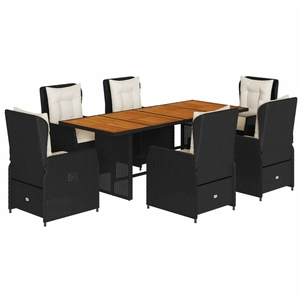 vidaXL Ensemble à manger de jardin coussins 7pcs Noir Résine tressée pas cher
