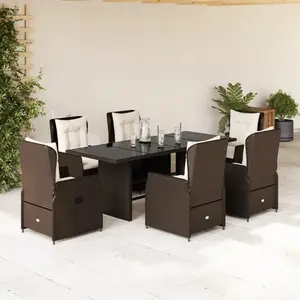 vidaXL Ensemble à manger de jardin et coussins 7 pcs marron rotin pas cher