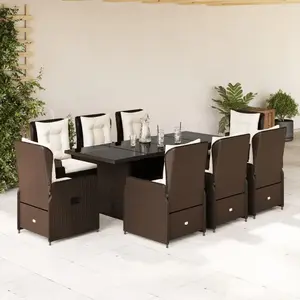 vidaXL Ensemble à manger de jardin et coussins 9 pcs marron poly rotin pas cher