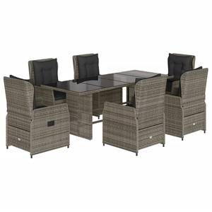 vidaXL Ensemble à manger de jardin et coussins 7 pcs gris rotin pas cher