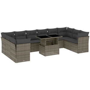vidaXL Salon de jardin 11 pcs avec coussins gris résine tressée pas cher