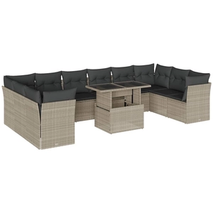 vidaXL Salon de jardin 11 pcs avec coussins gris clair résine tressée pas cher