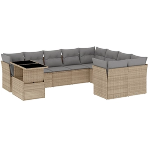 vidaXL Salon de jardin avec coussins 10 pcs beige résine tressée pas cher