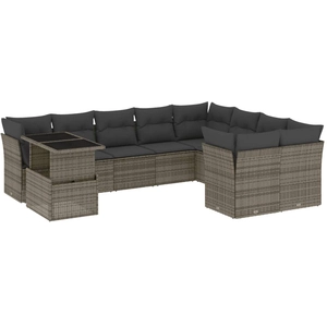 vidaXL Salon de jardin avec coussins 10 pcs gris résine tressée pas cher