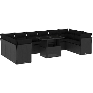 vidaXL Salon de jardin 11 pcs avec coussins noir résine tressée pas cher