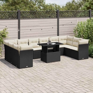 vidaXL Salon de jardin 11 pcs avec coussins noir résine tressée pas cher
