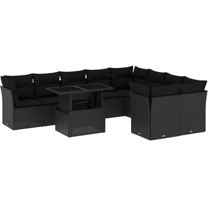 vidaXL Salon de jardin 10 pcs avec coussins noir résine tressée pas cher