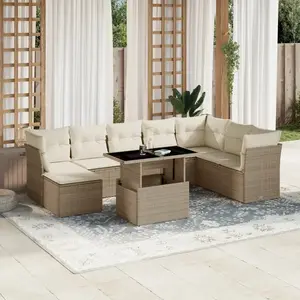 vidaXL Salon de jardin avec coussins 9 pcs beige résine tressée pas cher
