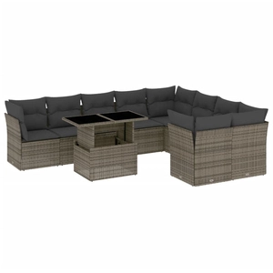 vidaXL Salon de jardin avec coussins 10 pcs gris résine tressée pas cher