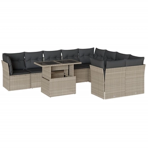 vidaXL Salon de jardin avec coussins 10 pcs gris clair résine tressée pas cher