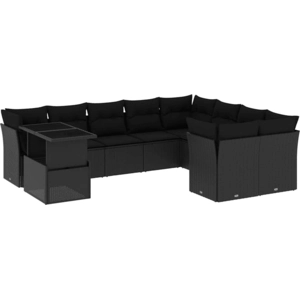 vidaXL Salon de jardin 10 pcs avec coussins noir résine tressée pas cher