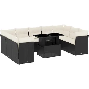vidaXL Salon de jardin 10 pcs avec coussins noir résine tressée pas cher
