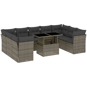 vidaXL Salon de jardin avec coussins 10 pcs gris résine tressée pas cher