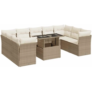 vidaXL Salon de jardin avec coussins 10 pcs beige résine tressée pas cher