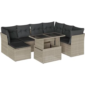 vidaXL Salon de jardin 8 pcs avec coussins gris clair résine tressée pas cher