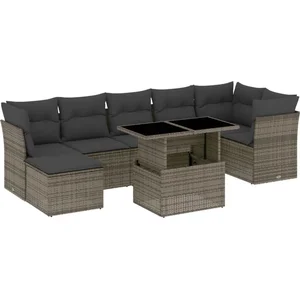 vidaXL Salon de jardin 8 pcs avec coussins gris résine tressée pas cher