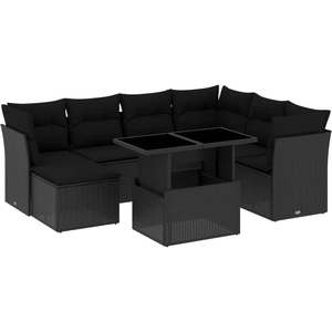 vidaXL Salon de jardin 8 pcs avec coussins noir résine tressée pas cher