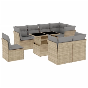 vidaXL Salon de jardin avec coussins 9 pcs beige résine tressée pas cher