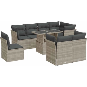 vidaXL Salon de jardin 9 pcs avec coussins gris clair résine tressée pas cher