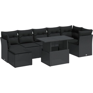 vidaXL Salon de jardin 8 pcs avec coussins noir résine tressée pas cher