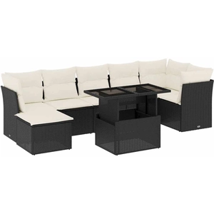 vidaXL Salon de jardin 8 pcs avec coussins noir résine tressée pas cher