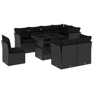 vidaXL Salon de jardin 9 pcs avec coussins noir résine tressée pas cher