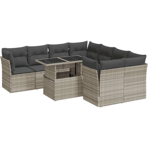 vidaXL Salon de jardin 9 pcs avec coussins gris clair résine tressée pas cher