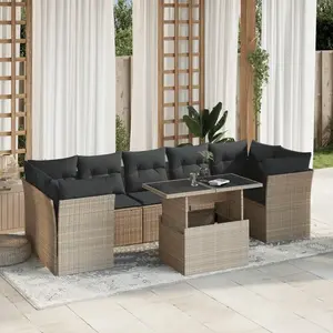 vidaXL Salon de jardin 8 pcs avec coussins gris clair résine tressée pas cher