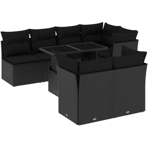 vidaXL Salon de jardin 8 pcs avec coussins noir résine tressée pas cher