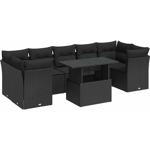 vidaXL Salon de jardin 8 pcs avec coussins noir résine tressée pas cher
