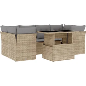 vidaXL Salon de jardin avec coussins 7 pcs beige résine tressée pas cher