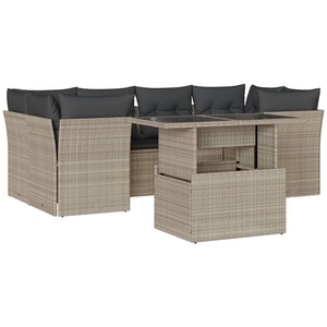 vidaXL Salon de jardin avec coussins 7 pcs gris clair résine tressée pas cher