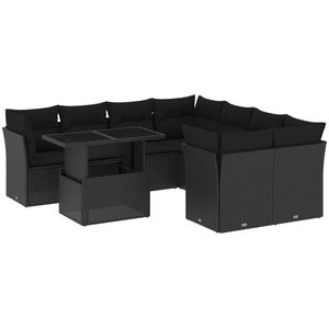 vidaXL Salon de jardin 9 pcs avec coussins noir résine tressée pas cher