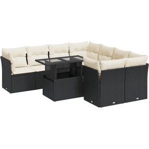 vidaXL Salon de jardin 9 pcs avec coussins noir résine tressée pas cher