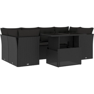 vidaXL Salon de jardin 7 pcs avec coussins noir résine tressée pas cher