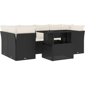 vidaXL Salon de jardin 7 pcs avec coussins noir résine tressée pas cher