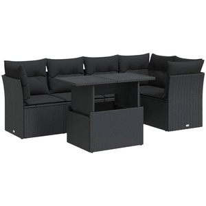 vidaXL Salon de jardin 6 pcs avec coussins noir résine tressée pas cher