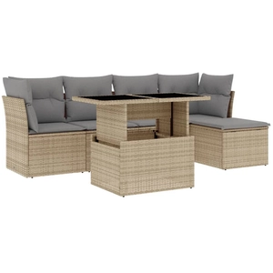 vidaXL Salon de jardin avec coussins 6 pcs beige résine tressée pas cher