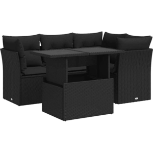 vidaXL Salon de jardin 5 pcs avec coussins noir résine tressée pas cher