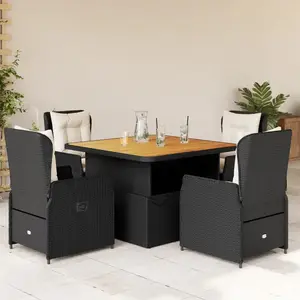 vidaXL Ensemble à manger de jardin coussins 5pcs Noir Résine tressée pas cher