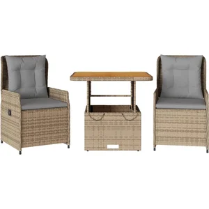 vidaXL Ensemble de bistro 3 pcs avec coussins beige résine tressée pas cher