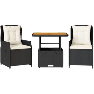vidaXL Ensemble de bistro 3 pcs avec coussins noir résine tressée pas cher