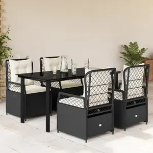 vidaXL Ensemble à manger de jardin coussins 5pcs Noir Résine tressée pas cher