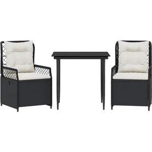 vidaXL Ensemble à manger de jardin avec coussins 3 pcs Noir pas cher