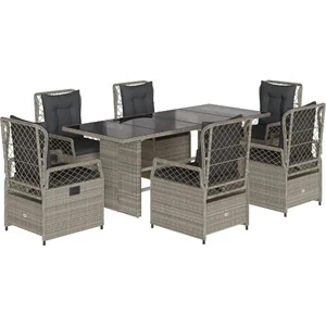 vidaXL Ensemble à manger de jardin et coussins 7 pcs gris clair rotin pas cher