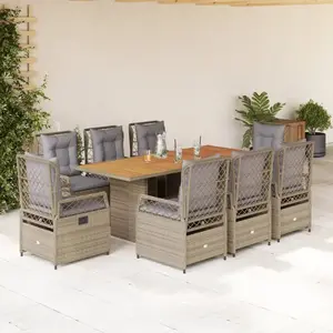 vidaXL Ensemble à manger de jardin et coussins 9 pcs beige Poly rotin pas cher
