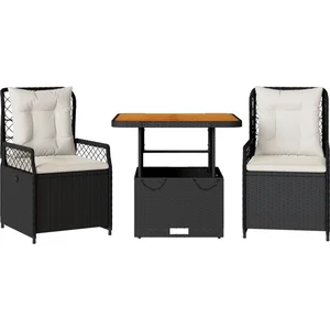 vidaXL Ensemble à manger de jardin avec coussins 3 pcs Noir pas cher